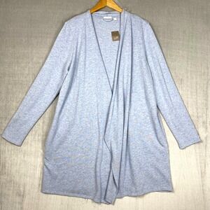 J Jill Pure Jill Cardigan Womens L Open Front Longline Pastel Blue Coastal Plane